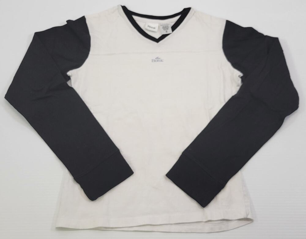L6) Etonic Long Sleeve Cotton T-Shirt Black and White Size Small